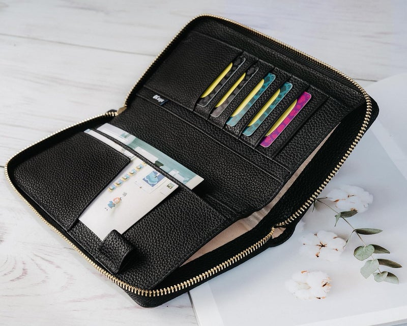Ox Knight غطاء جلد بسحاب لـ Hobonichi Weeks/Weeks Mega - مع حلقة قلم، فتحات بطاقات، وجيب خلفي - Image 5